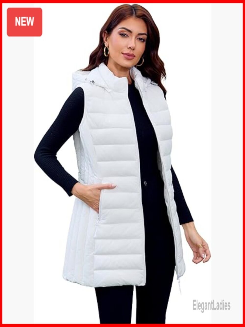Lightweight Packable Puffer Vest with Hood for Women Sleeveless Quilted
